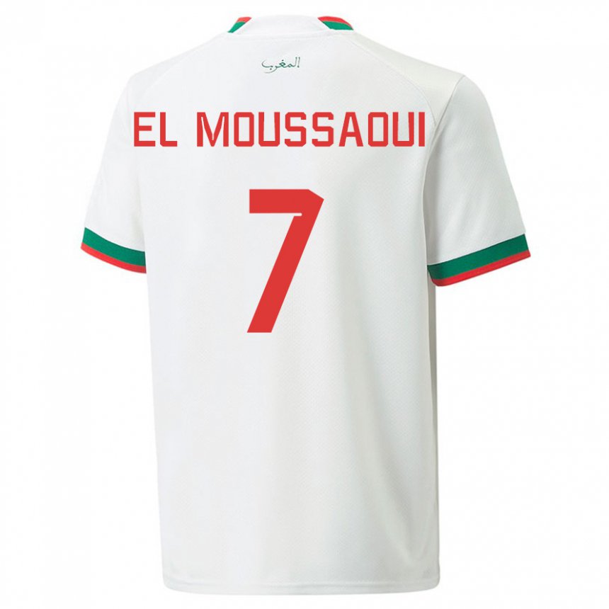 Niño Camiseta Marruecos Hamza El Moussaoui #7 Blanco 2ª Equipación 22-24 La Camisa Argentina