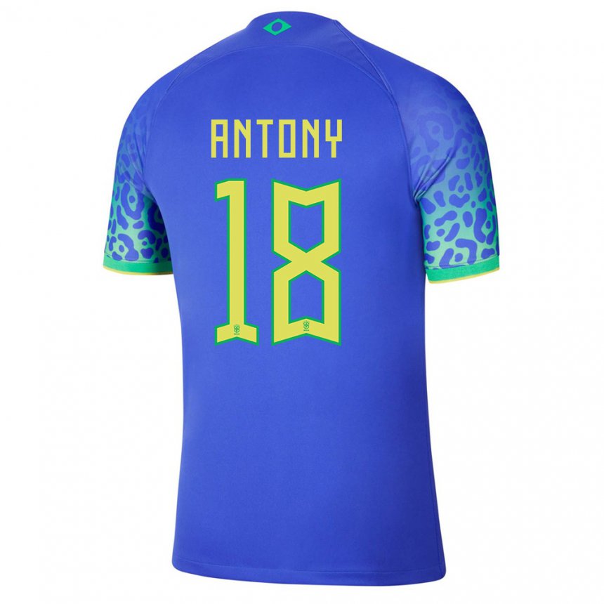 Hombre Camiseta Brasil Antony #18 Azul 2ª Equipación 22-24 La Camisa  Argentina