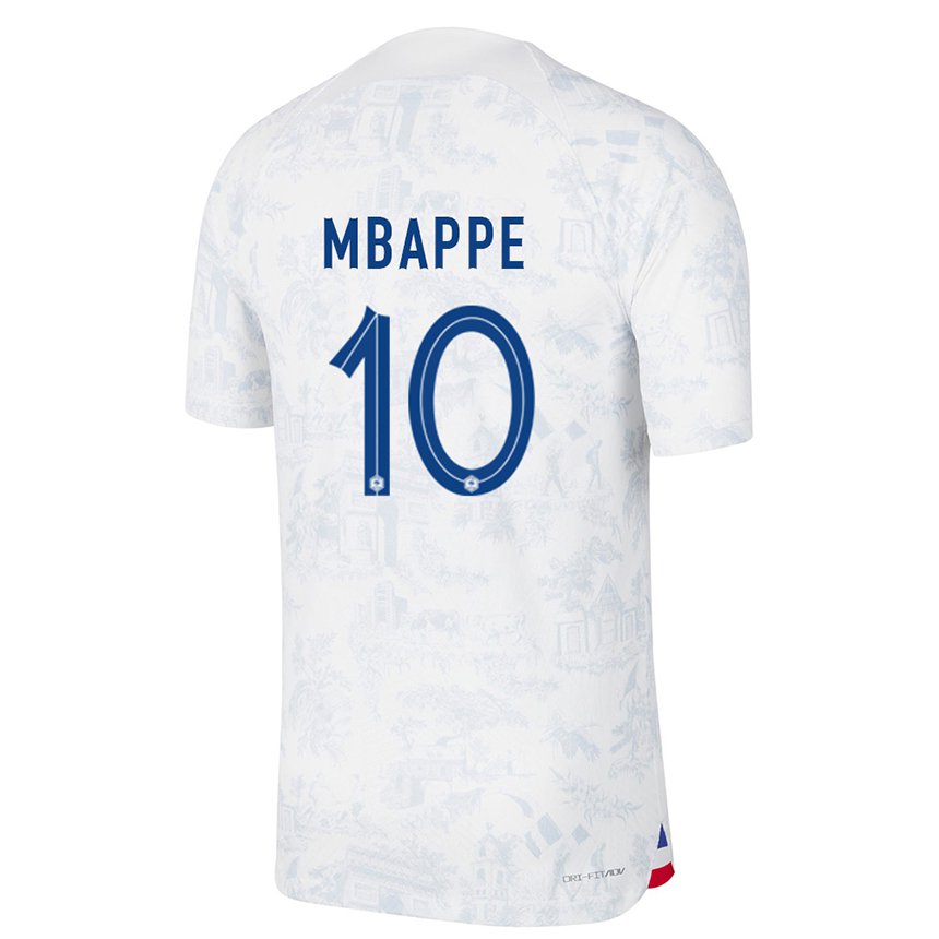 chatarra Tierra Despertar Hombre Camiseta Francia Kylian Mbappe #10 Blanco Azul 2ª Equipación 22-24  La Camisa Argentina
