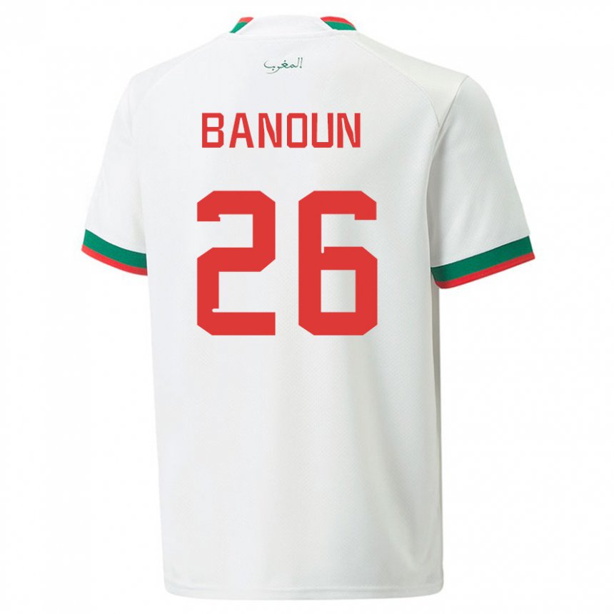 Hombre Camiseta Marruecos Badr Banoun #26 Blanco 2ª Equipación 22-24 La Camisa Argentina