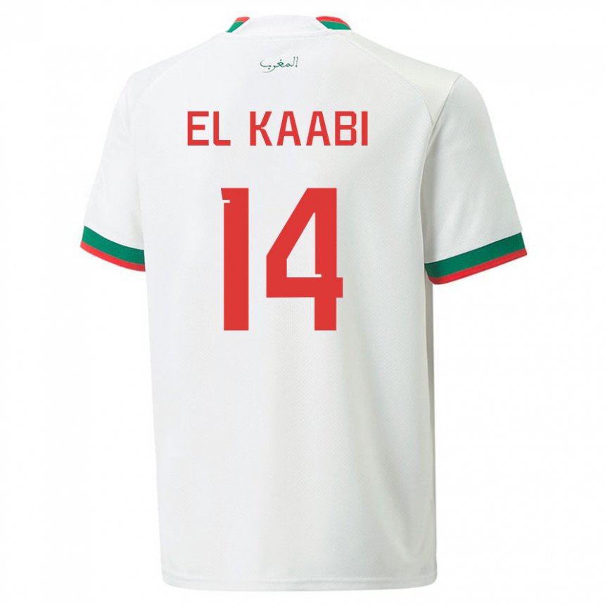Hombre Camiseta Marruecos Ayoub El Kaabi #14 Blanco 2ª Equipación 22-24 La Camisa Argentina