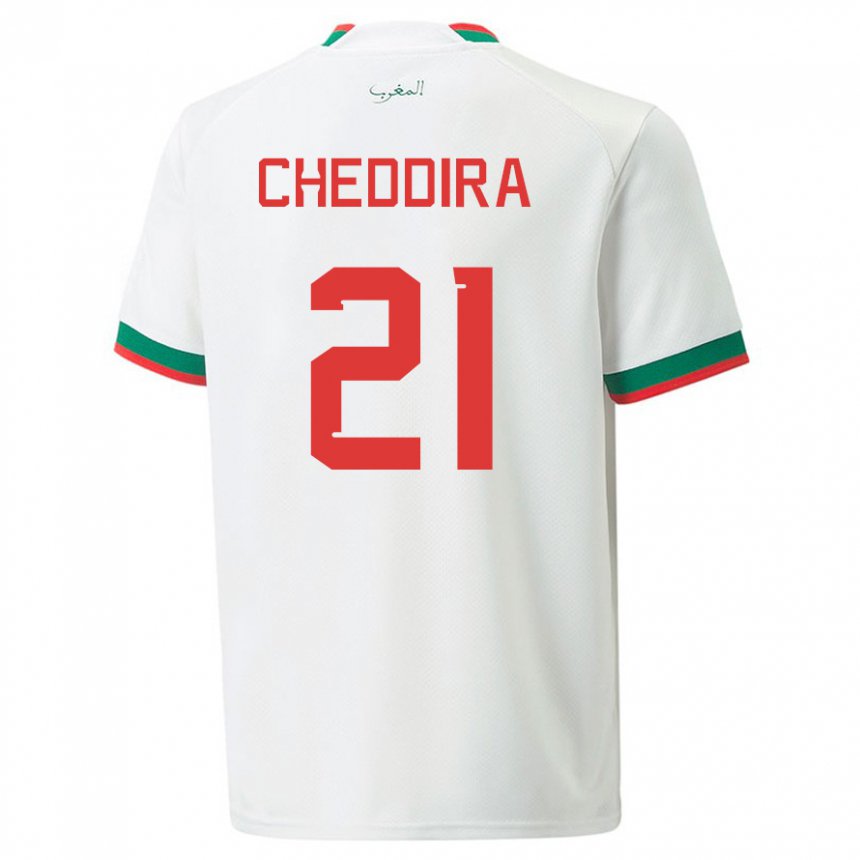 Hombre Camiseta Marruecos Walid Cheddira #21 Blanco 2ª Equipación 22-24 La Camisa Argentina