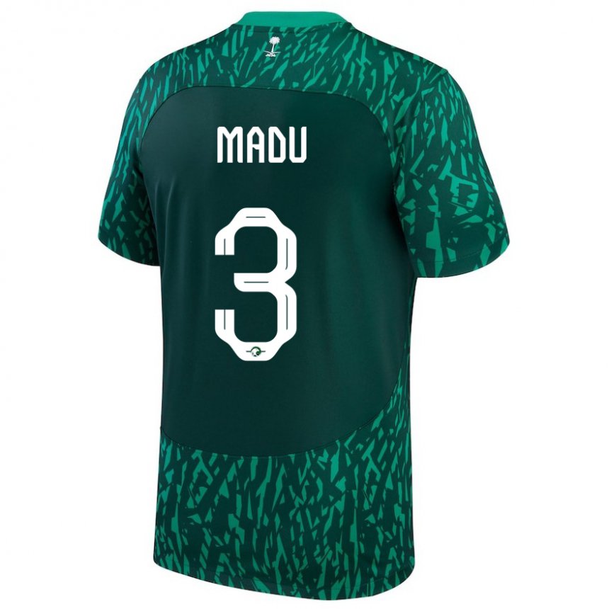 Hombre Camiseta Arabia Saudita Abdullah Madu #3 Verde Oscuro 2ª Equipación 22-24 La Camisa Argentina