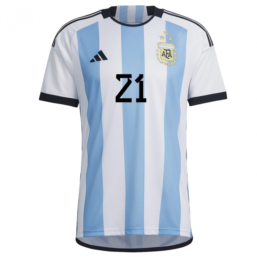 Mujer Camiseta Paulo Dybala #21 Blanco Azul 1ª Equipación 22-24 La Camisa Argentina