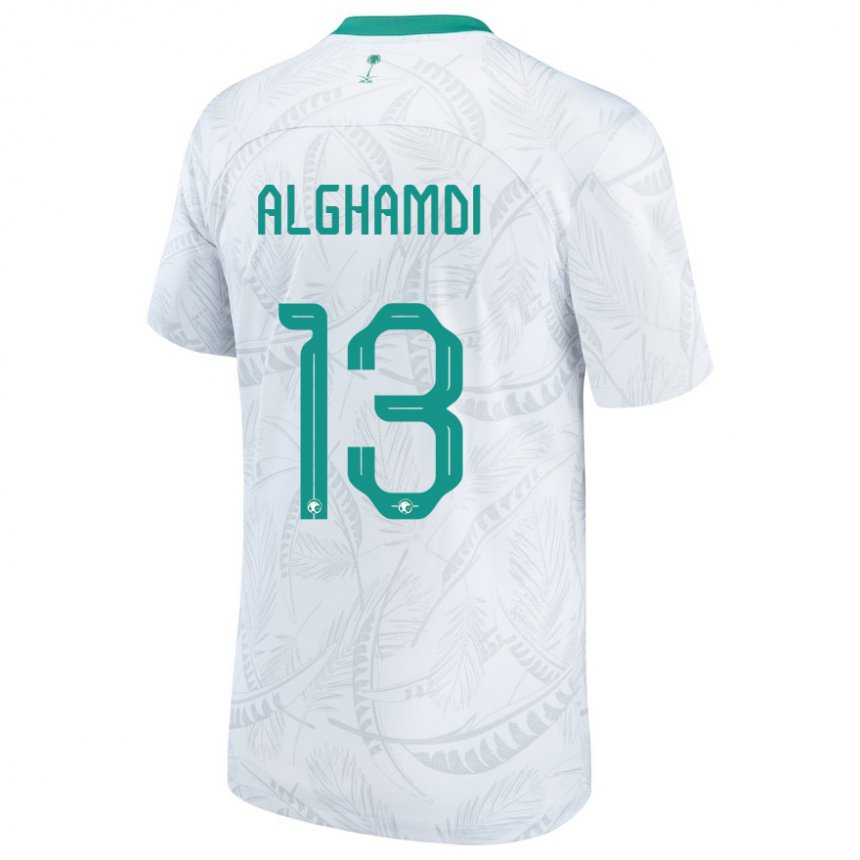 Hombre Camiseta Arabia Saudita Hazzaa Alghamdi #13 Blanco 1ª Equipación 22-24 La Camisa Argentina