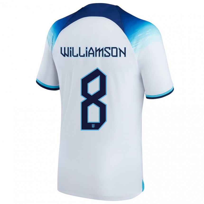 válvula Chicle Nevada Hombre Camiseta Inglaterra Leah Williamson #8 Blanco Azul 1ª Equipación  22-24 La Camisa Argentina