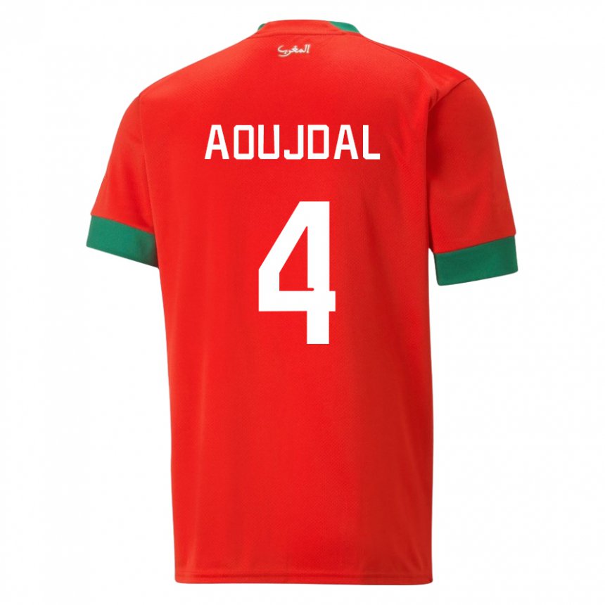 Hombre Camiseta Marruecos Youssef Aoujdal #4 Rojo 1ª Equipación 22-24 La Camisa Argentina