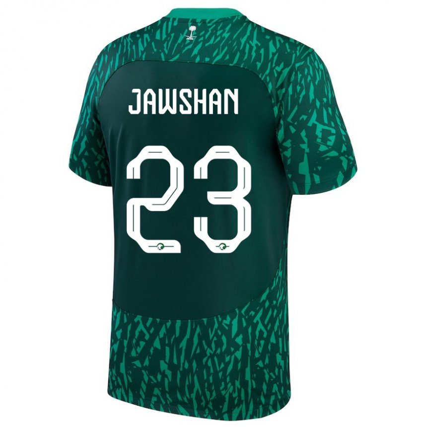 Hombre Camiseta Arabia Saudita Yazeed Jawshan #23 Verde Oscuro 2ª Equipación 22-24 La Camisa Argentina