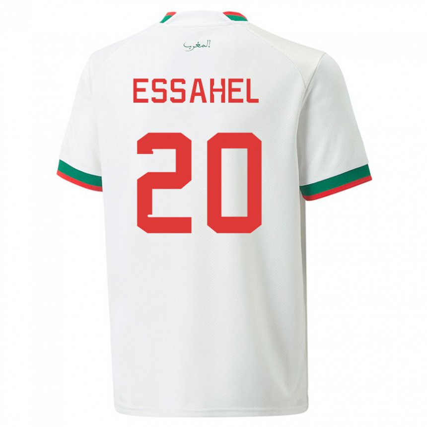 Hombre Camiseta Marruecos Mohammed Amine Essahel #20 Blanco 2ª Equipación 22-24 La Camisa Argentina