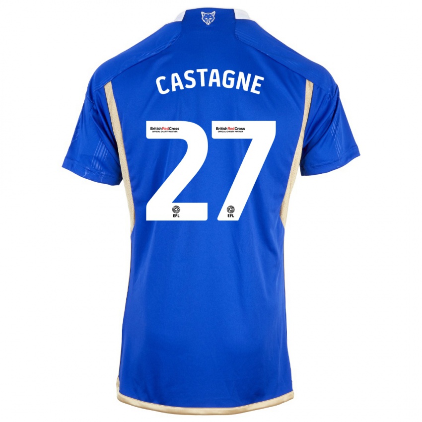 Hombre Camiseta Timothy Castagne #27 Azul Real 1ª Equipación 2023/24 La Camisa Argentina