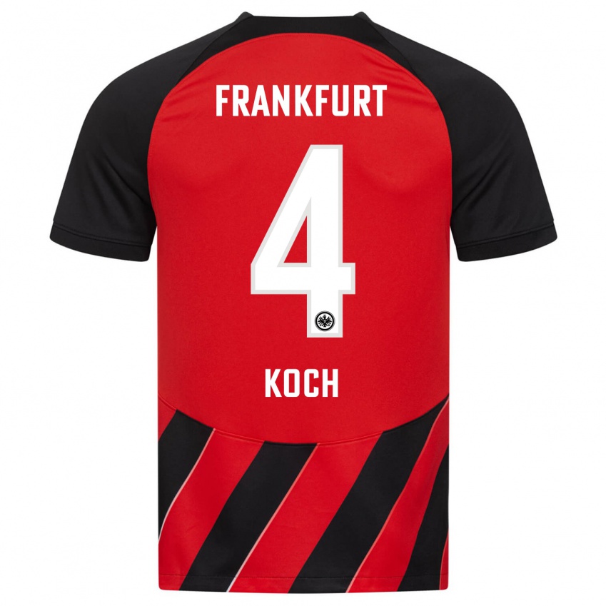 Hombre Camiseta Robin Koch #4 Negro Rojo 1ª Equipación 2023/24 La Camisa Argentina
