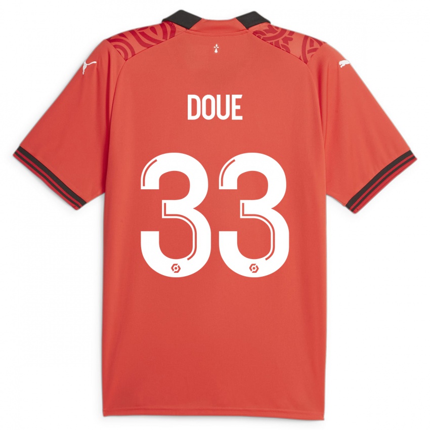Mujer Camiseta Désiré Doué #33 Rojo 1ª Equipación 2023/24 La Camisa Argentina