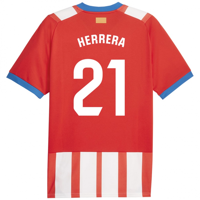 Hombre Camiseta Yangel Herrera #21 Rojo Blanco 1ª Equipación 2023/24 La Camisa Argentina