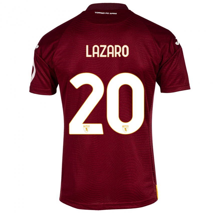 Hombre Camiseta Valentino Lazaro #20 Rojo Oscuro 1ª Equipación 2023/24 La Camisa Argentina