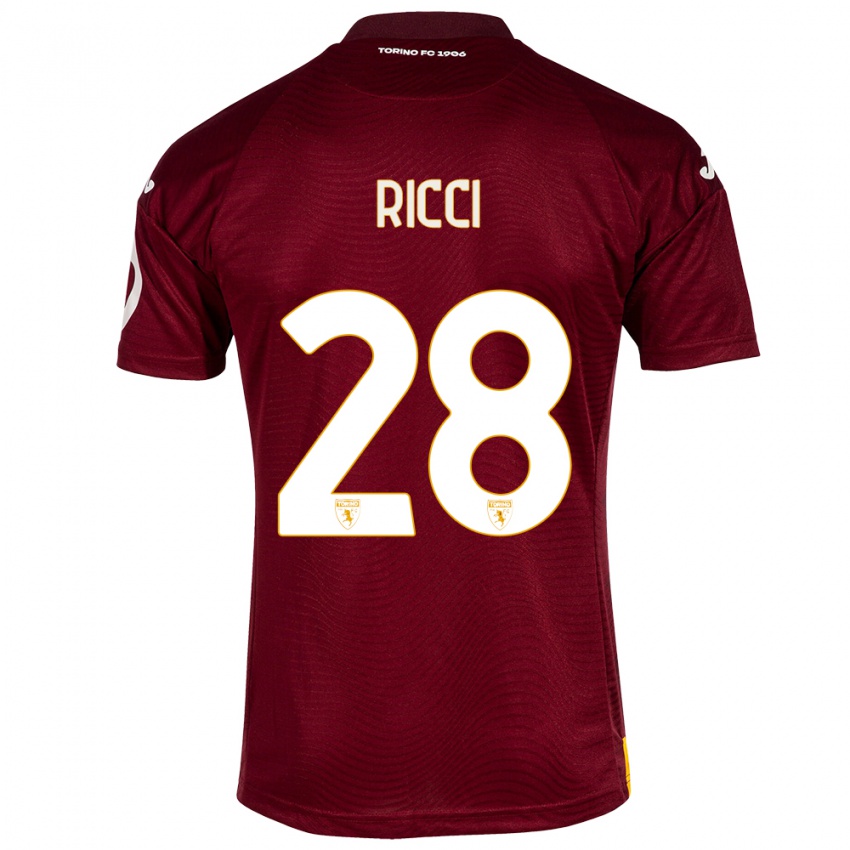 Hombre Camiseta Samuele Ricci #28 Rojo Oscuro 1ª Equipación 2023/24 La Camisa Argentina