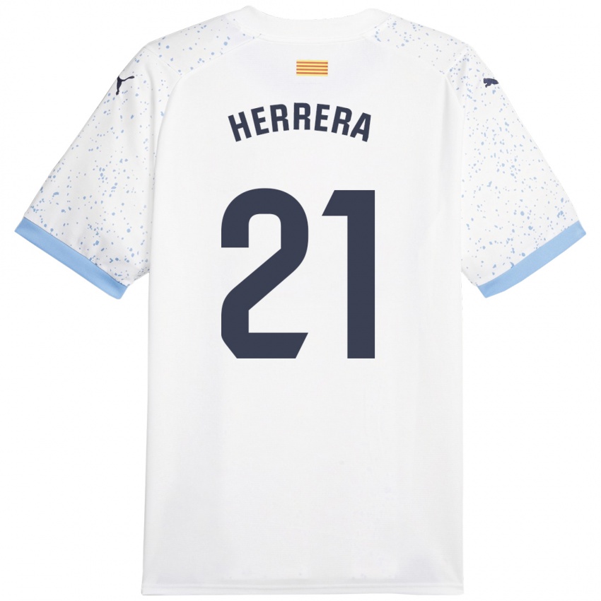 Mujer Camiseta Yangel Herrera #21 Blanco 2ª Equipación 2023/24 La Camisa Argentina