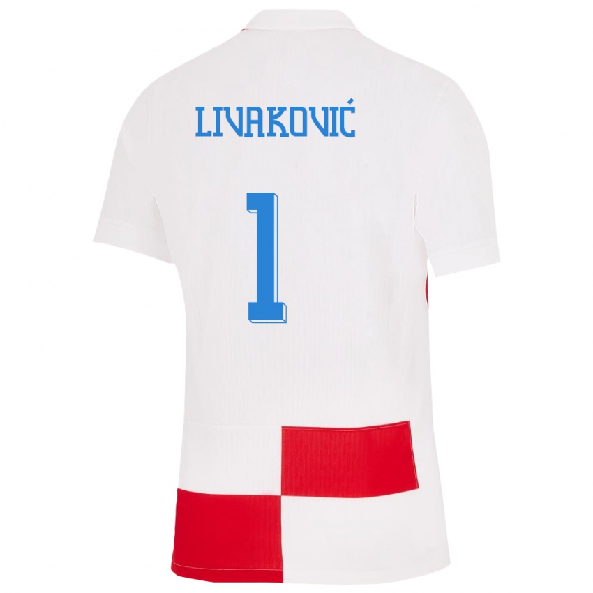 Niño Camiseta Croacia Dominik Livakovic #1 Blanco Rojo 1ª Equipación 24-26 La Camisa Argentina