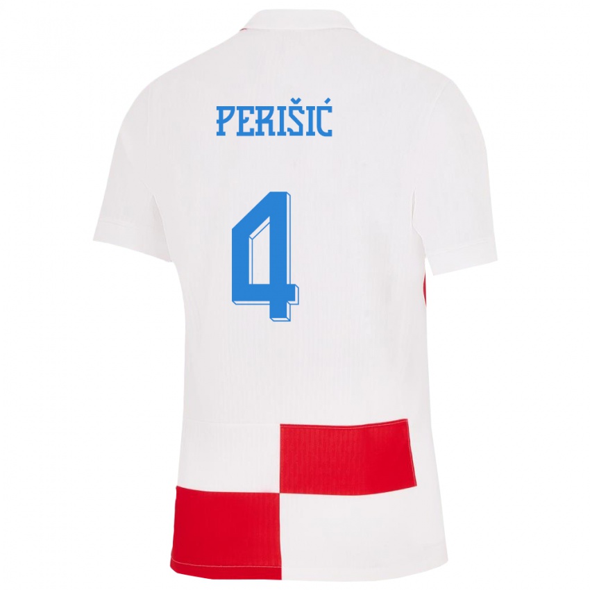 Niño Camiseta Croacia Ivan Perisic #4 Blanco Rojo 1ª Equipación 24-26 La Camisa Argentina