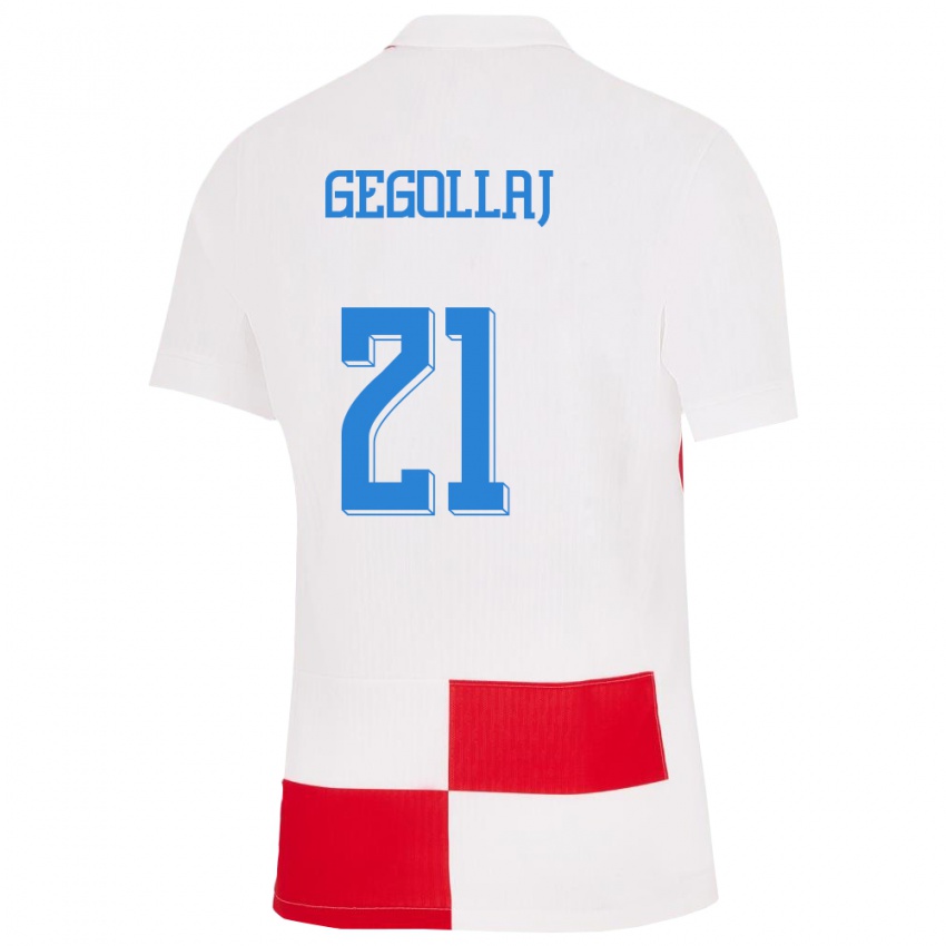 Niño Camiseta Croacia Fatjesa Gegollaj #21 Blanco Rojo 1ª Equipación 24-26 La Camisa Argentina