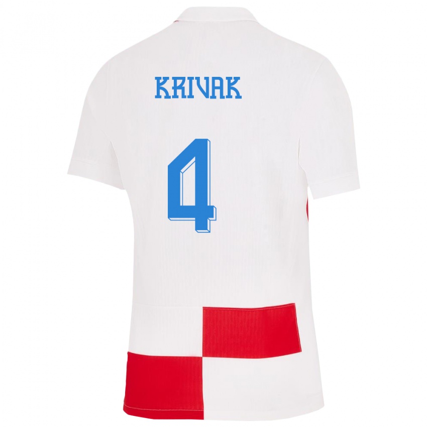 Niño Camiseta Croacia Fabijan Krivak #4 Blanco Rojo 1ª Equipación 24-26 La Camisa Argentina