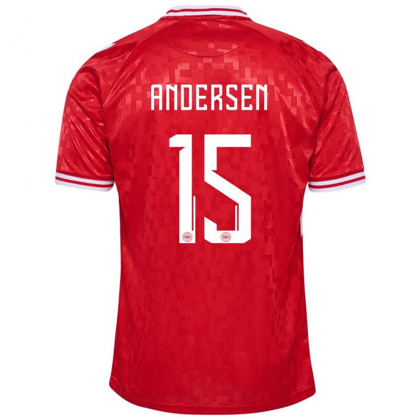 Niño Camiseta Dinamarca Jacob Andersen #15 Rojo 1ª Equipación 24-26 La Camisa Argentina