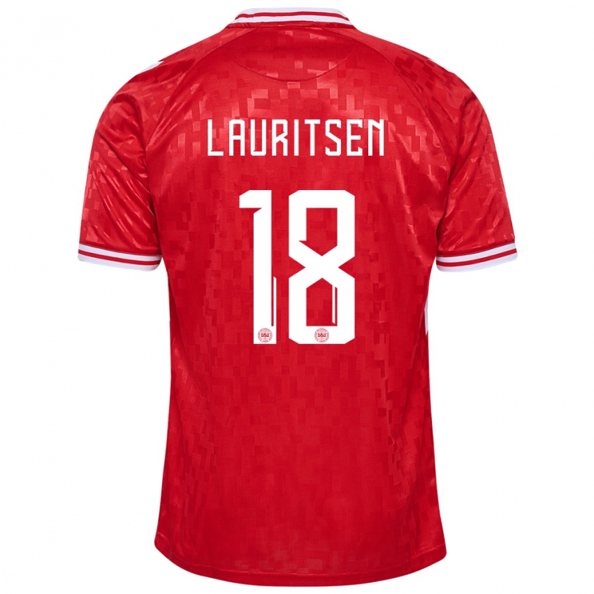 Niño Camiseta Dinamarca Tobias Lauritsen #18 Rojo 1ª Equipación 24-26 La Camisa Argentina