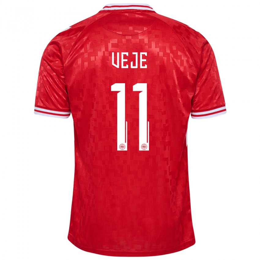 Niño Camiseta Dinamarca Katrine Veje #11 Rojo 1ª Equipación 24-26 La Camisa Argentina