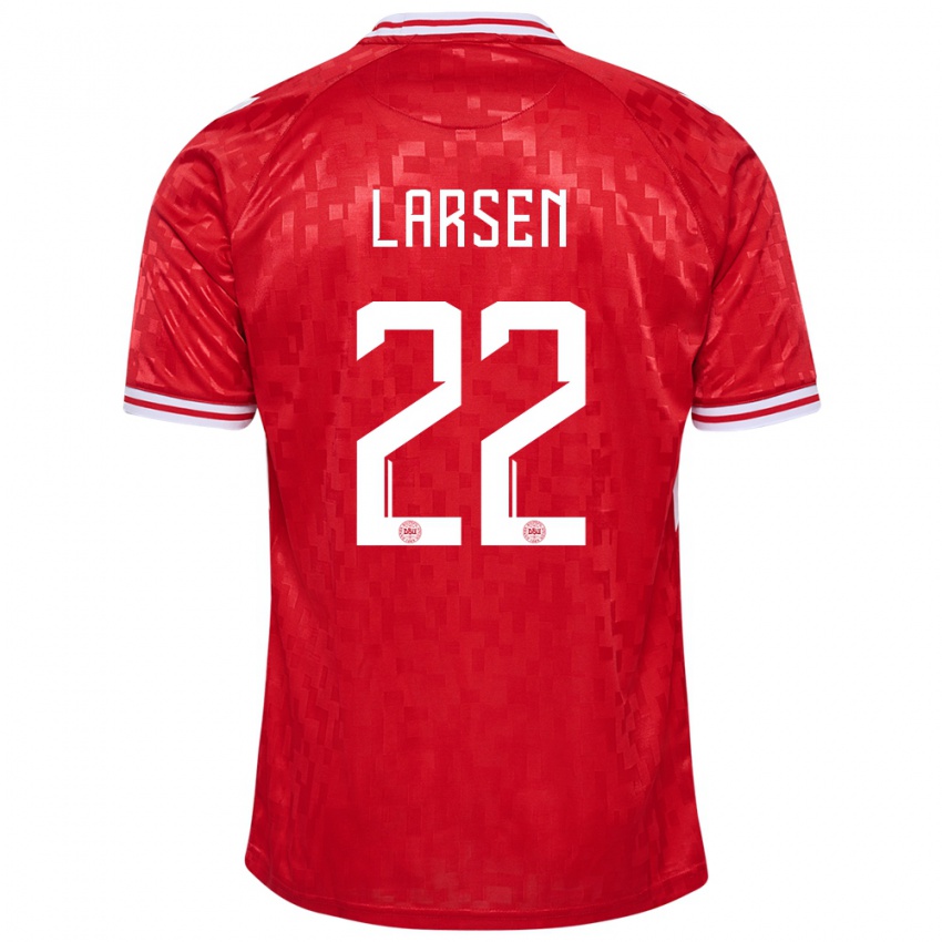 Niño Camiseta Dinamarca Kathrine Larsen #22 Rojo 1ª Equipación 24-26 La Camisa Argentina