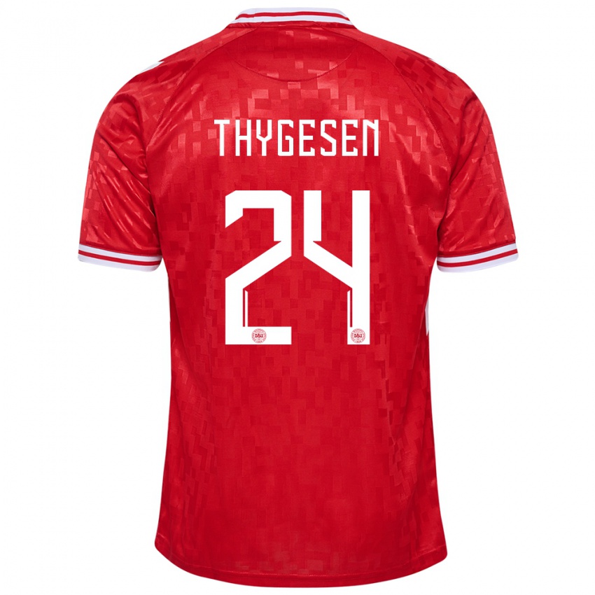 Niño Camiseta Dinamarca Sarah Thygesen #24 Rojo 1ª Equipación 24-26 La Camisa Argentina