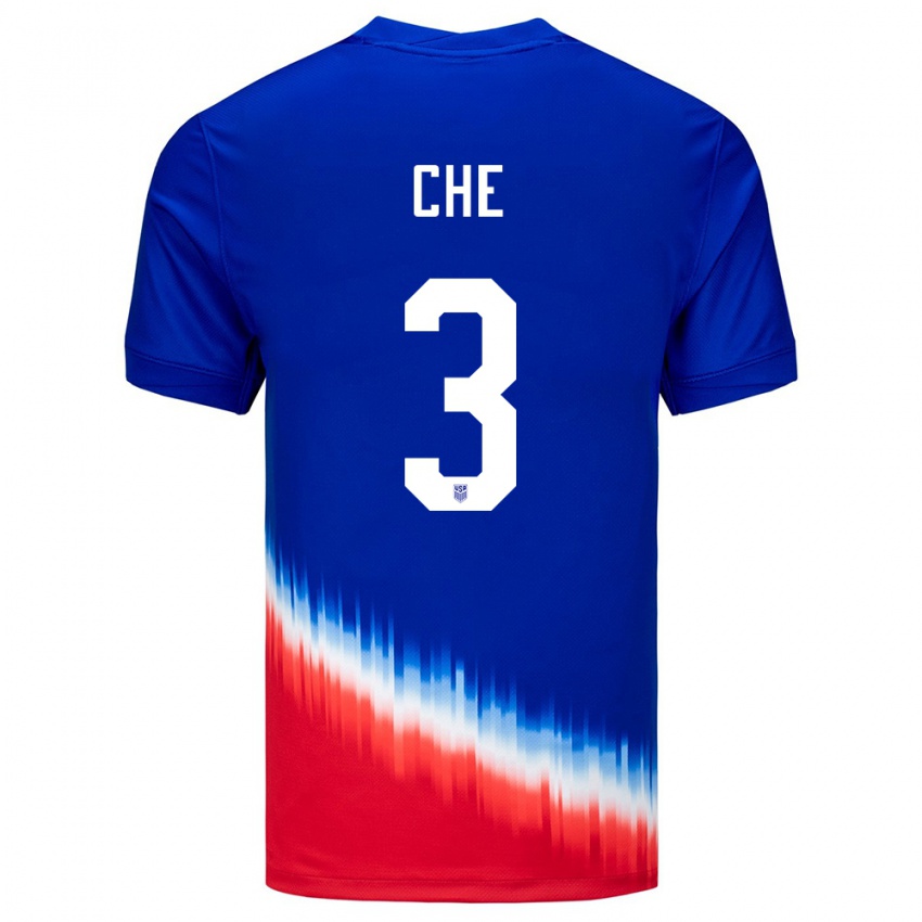 Niño Camiseta Estados Unidos Justin Che #3 Azul 2ª Equipación 24-26 La Camisa Argentina