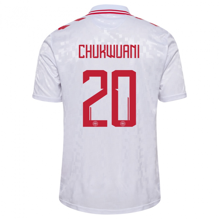 Niño Camiseta Dinamarca Tochi Chukwuani #20 Blanco 2ª Equipación 24-26 La Camisa Argentina