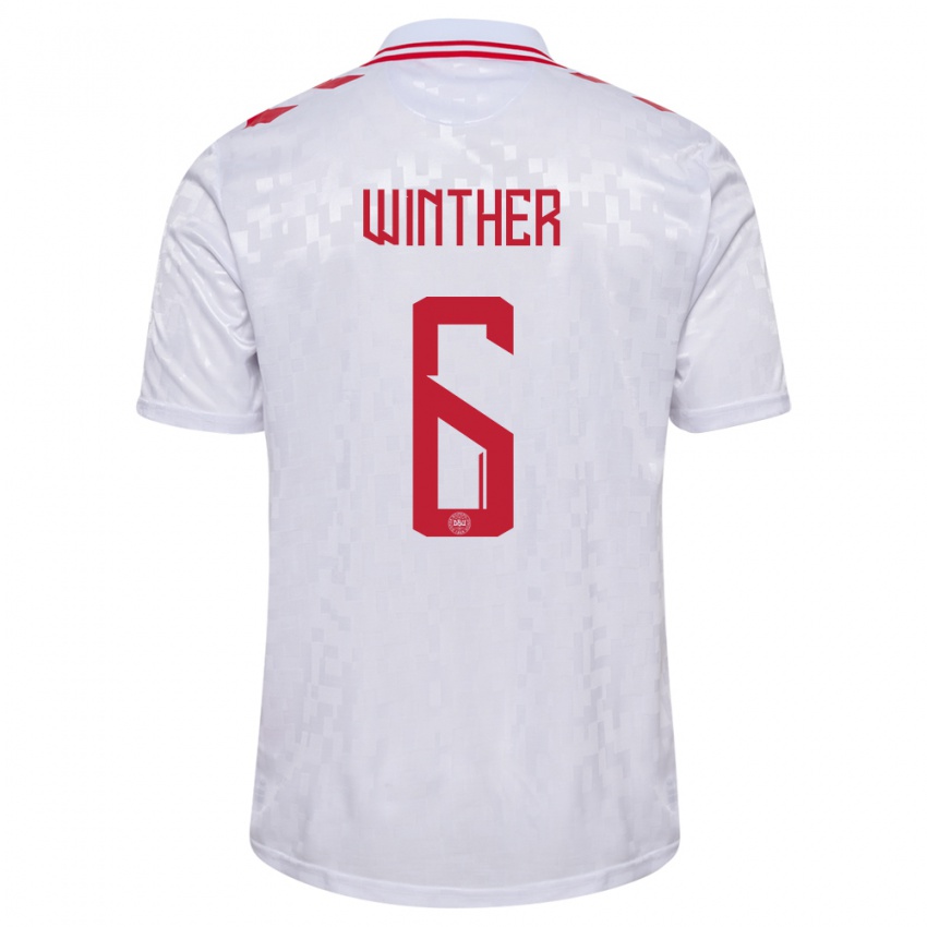 Niño Camiseta Dinamarca Casper Winther #6 Blanco 2ª Equipación 24-26 La Camisa Argentina