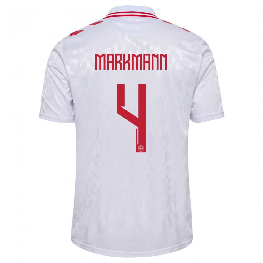 Niño Camiseta Dinamarca Noah Markmann #4 Blanco 2ª Equipación 24-26 La Camisa Argentina