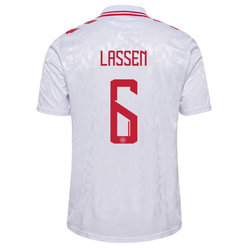 Niño Camiseta Dinamarca Noah Lassen #6 Blanco 2ª Equipación 24-26 La Camisa Argentina