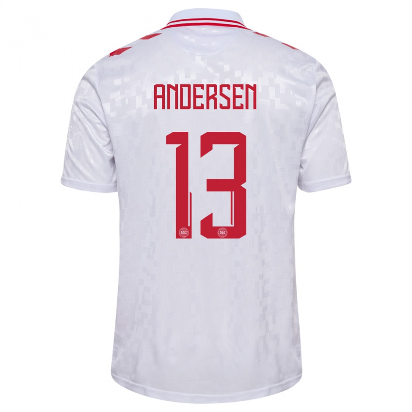 Niño Camiseta Dinamarca Frej Andersen #13 Blanco 2ª Equipación 24-26 La Camisa Argentina