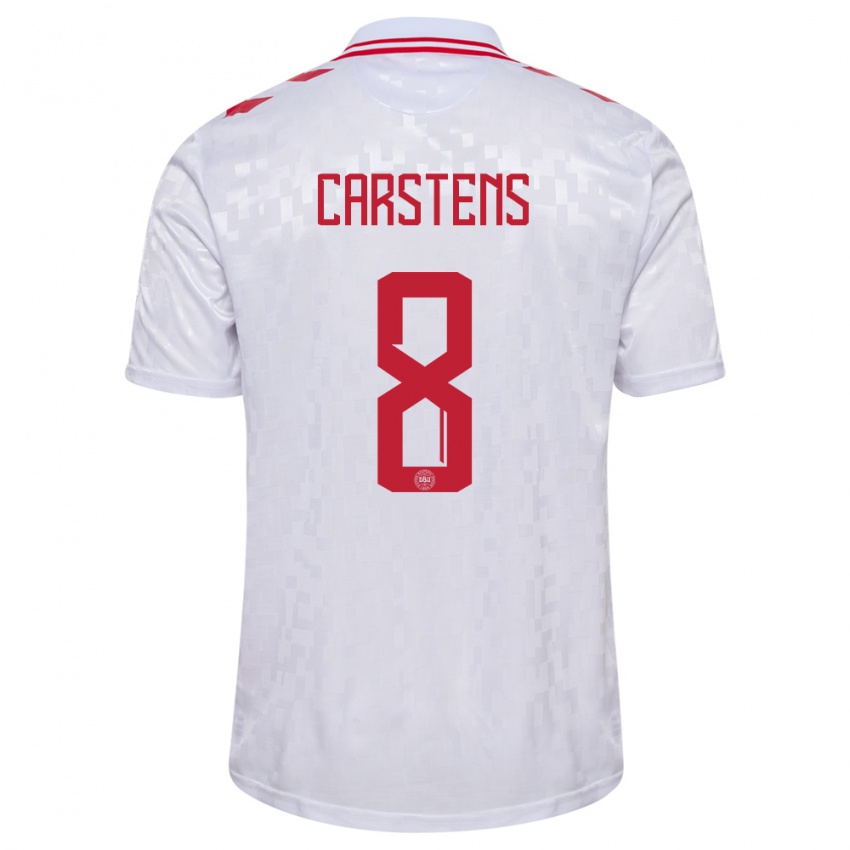 Niño Camiseta Dinamarca Signe Carstens #8 Blanco 2ª Equipación 24-26 La Camisa Argentina
