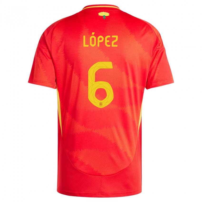 Hombre Camiseta España Maitane Lopez #6 Rojo 1ª Equipación 24-26 La Camisa Argentina