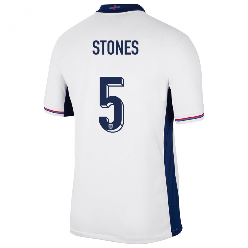 Hombre Camiseta Inglaterra John Stones #5 Blanco 1ª Equipación 24-26 La Camisa Argentina