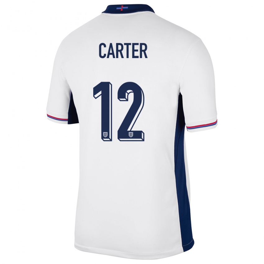 Hombre Camiseta Inglaterra Jess Carter #12 Blanco 1ª Equipación 24-26 La Camisa Argentina