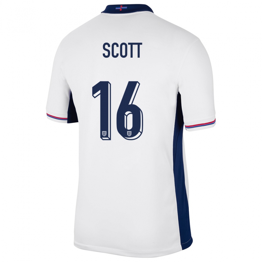 Hombre Camiseta Inglaterra Jill Scott #16 Blanco 1ª Equipación 24-26 La Camisa Argentina