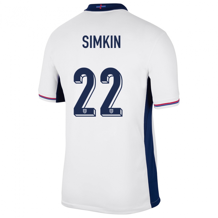 Hombre Camiseta Inglaterra Tommy Simkin #22 Blanco 1ª Equipación 24-26 La Camisa Argentina