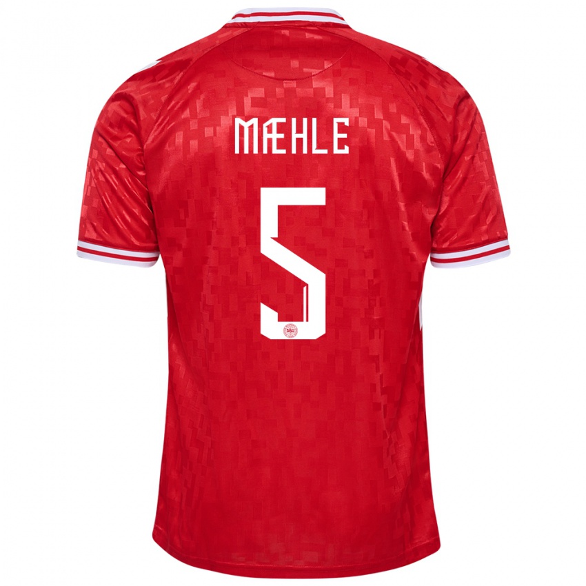 Hombre Camiseta Dinamarca Joakim Maehle #5 Rojo 1ª Equipación 24-26 La Camisa Argentina