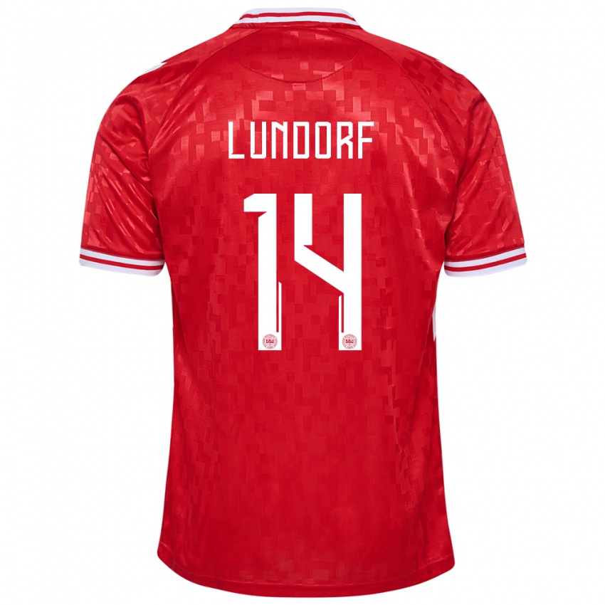 Hombre Camiseta Dinamarca Matilde Lundorf #14 Rojo 1ª Equipación 24-26 La Camisa Argentina