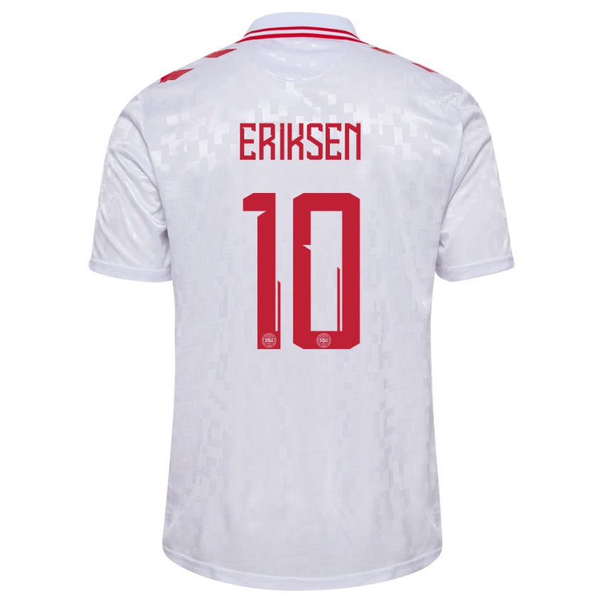 Hombre Camiseta Dinamarca Christian Eriksen #10 Blanco 2ª Equipación 24-26 La Camisa Argentina
