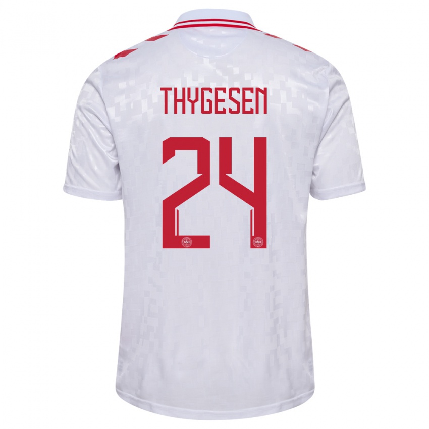 Hombre Camiseta Dinamarca Sarah Thygesen #24 Blanco 2ª Equipación 24-26 La Camisa Argentina