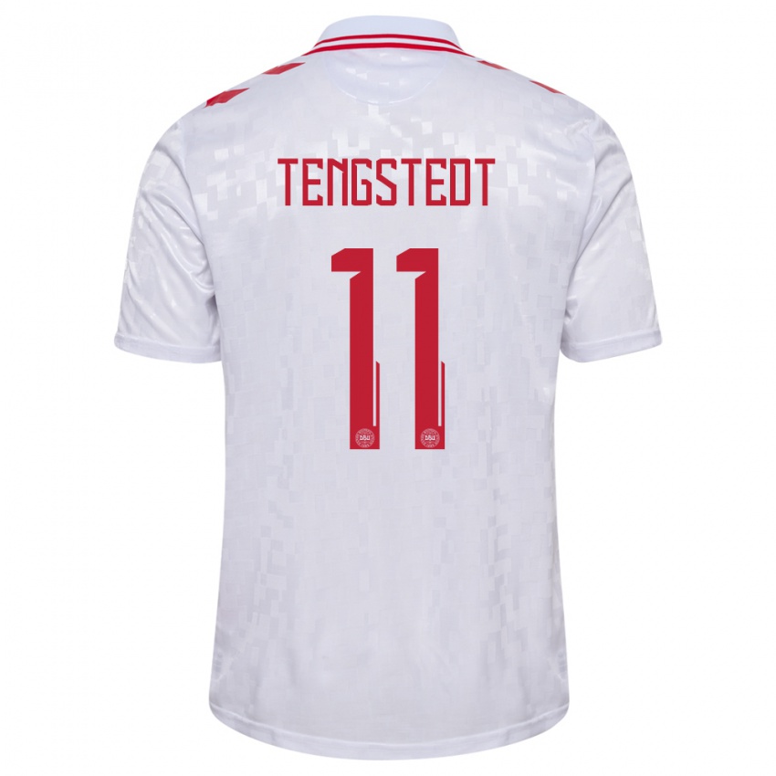 Hombre Camiseta Dinamarca Casper Tengstedt #11 Blanco 2ª Equipación 24-26 La Camisa Argentina