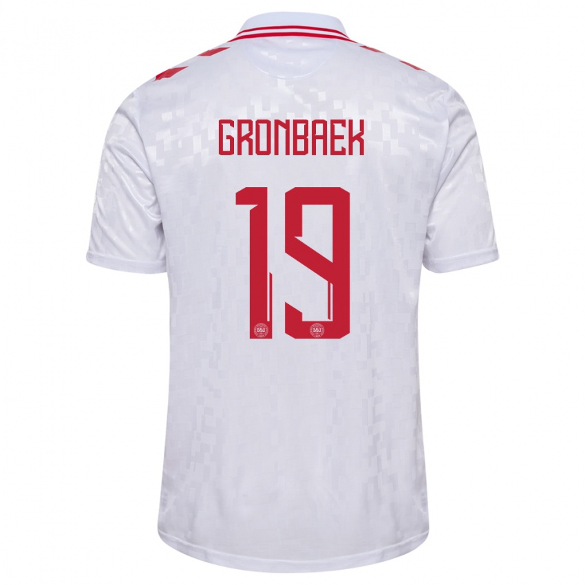 Hombre Camiseta Dinamarca Albert Gronbaek #19 Blanco 2ª Equipación 24-26 La Camisa Argentina