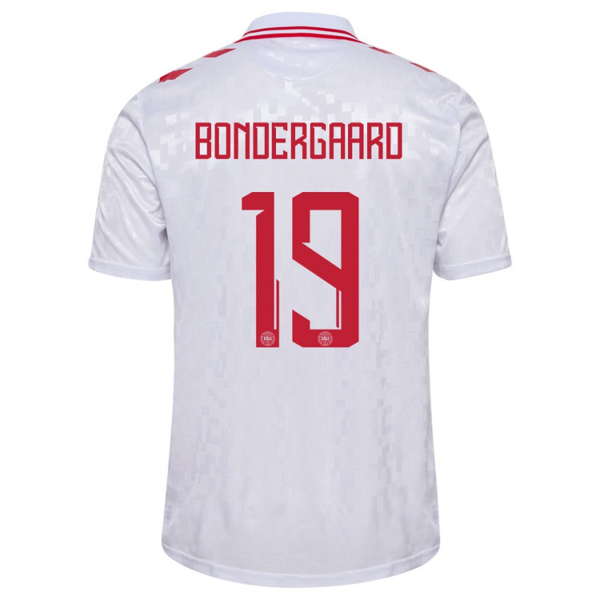 Hombre Camiseta Dinamarca Asbjorn Bondergaard #19 Blanco 2ª Equipación 24-26 La Camisa Argentina