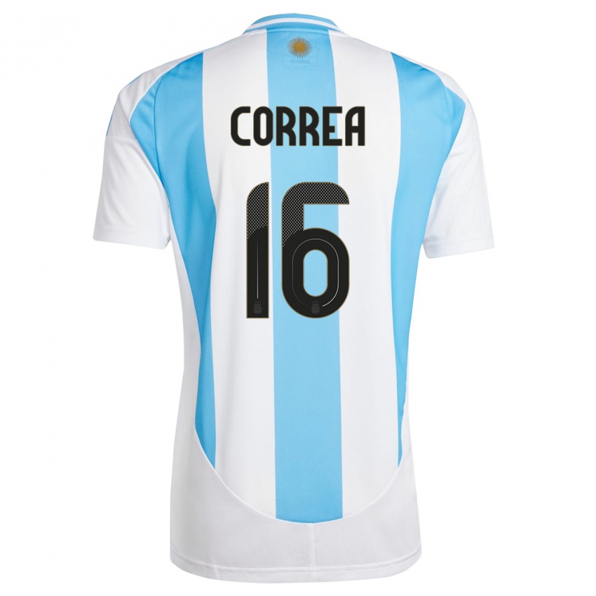 Mujer Camiseta Argentina Angel Correa #16 Blanco Azul 1ª Equipación 24-26 La Camisa Argentina