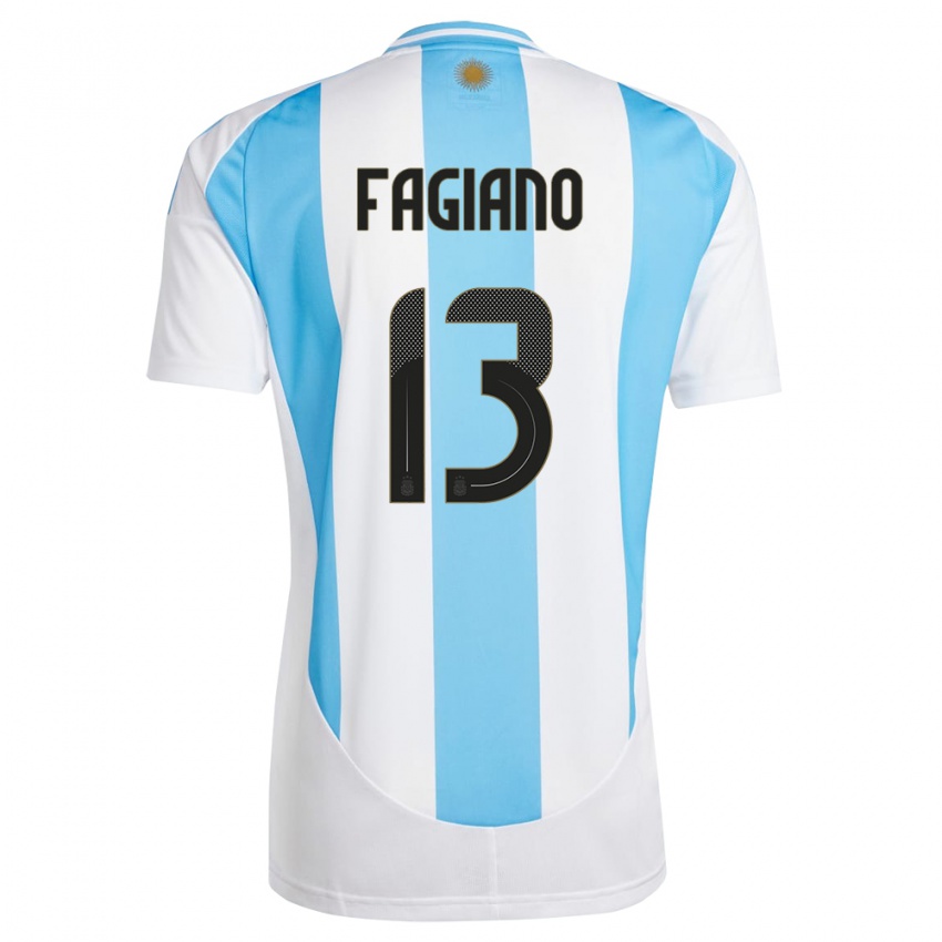 Mujer Camiseta Argentina Paloma Fagiano #13 Blanco Azul 1ª Equipación 24-26 La Camisa Argentina